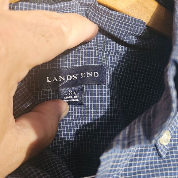Lands' End SZ XL 17-17 1/2 MEN'S Shirt Blue Plaid Long Sleeve Button Front - Picture 4 of 4